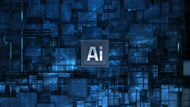 3D Futuristic AI Technology: Glowing Circuit Chip with Digital Circuit Lines