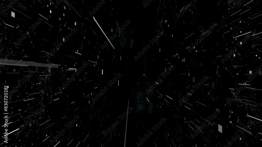 Poster futuristic tech background: ai and big data animation with digital particles