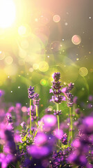 Enchanted Lavender Field with Sparkling Sunlight and Bokeh