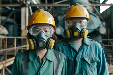 A woman in a yellow helmet. Nuclear worker female