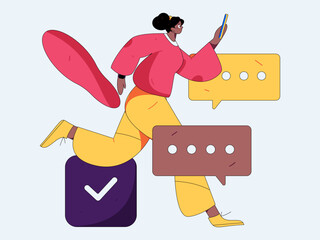 Virtual characters social communication concept business flat vector hand drawn illustration
