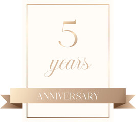 Golden ribbon adorns 5 years anniversary card