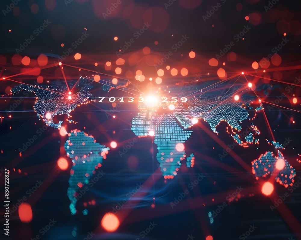 Poster abstract global network concept with world map and glowing connections, symbolizing connectivity acr
