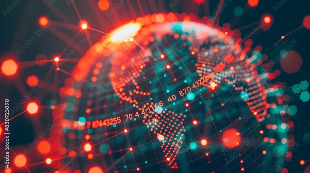 Poster abstract global network concept with world map and glowing connections, symbolizing connectivity acr