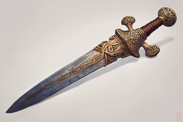 Illustration of an ornate decorative sword with intricate details and a historical design