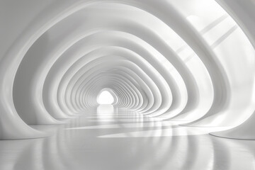 Obraz premium Futuristic White Curved Tunnel Architecture in Minimalist Design