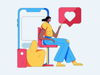 Virtual characters social communication concept business flat vector hand drawn illustration
