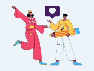 Virtual characters social communication concept business flat vector hand drawn illustration
