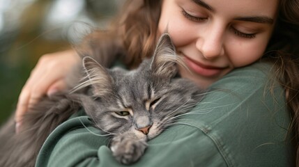 Emotional Bond: Woman Snuggles with Her Cat