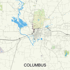 Columbus, Mississippi, United States map poster art