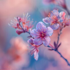 Purple Blossoms in Pink Garden