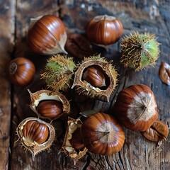 Autumn Harvest: Freshly Picked Nuts and Seeds in a Rustic Display