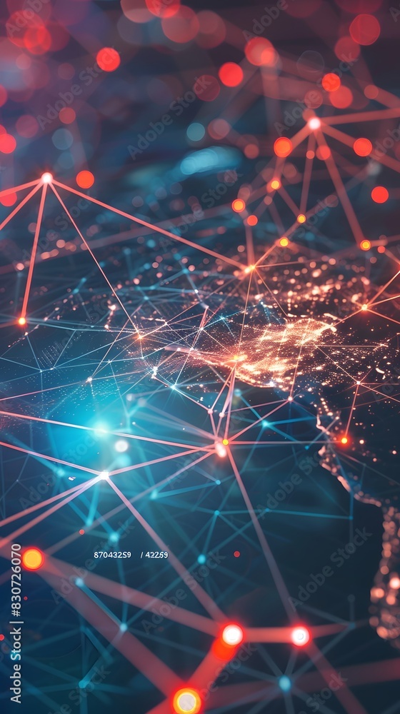 Poster abstract global network concept with world map and glowing connections, symbolizing connectivity acr
