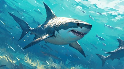 Illustration of a shark in 2d format