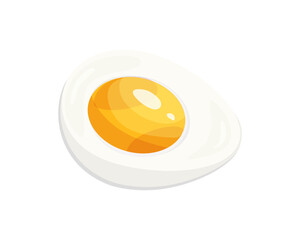 Hard-boiled half egg in flat style. Organic food. Cartoon style vector illustration of a chicken egg. Illustration isolated on white background.