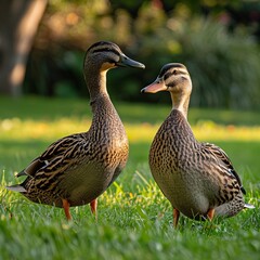 Two Ducks in a Garden Setting