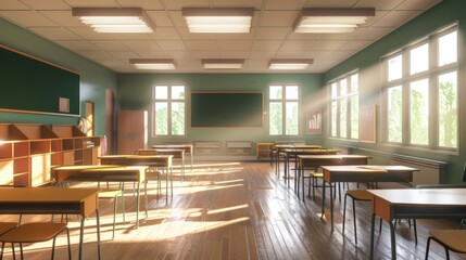 Empty elementary school classroom