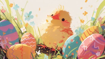 Create a charming Easter card featuring a cute little chick