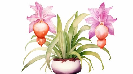 A kawaii water color of a pseudobulb, storing nutrients, on an orchid plant, Clipart isolated on white