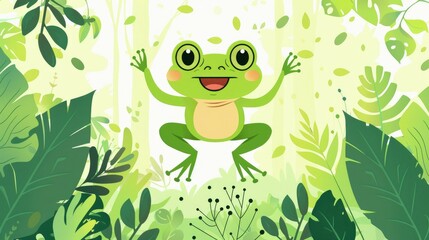 Fototapeta premium Happy Leap Day on 29 February with Cute Frog in Flat Style Cartoon Hand Drawn Background Templates Illustration AI generated