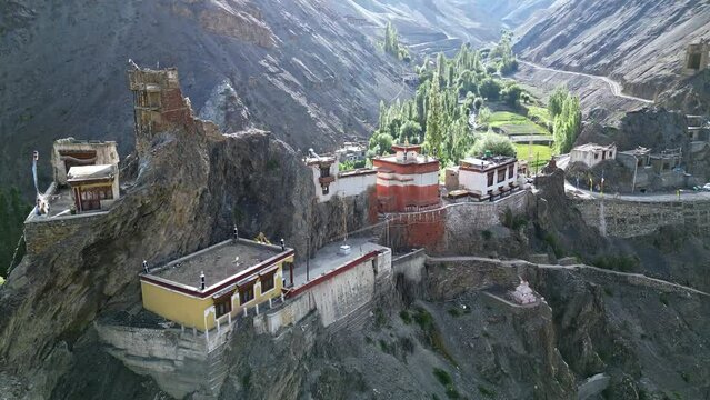 Wanla Buddhist Monastery, Zanskar from the air, Himalayas from drone, Tibet