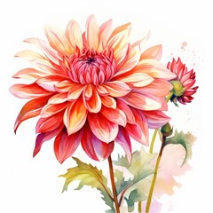 A water color of a dahlia, in vivid colors, displayed in a grand manor, during a summer festival, Clipart isolated on white
