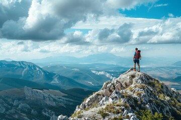 Naklejka premium Solo Mountain Adventurer: Hiking, Trail Running & Active Vacations