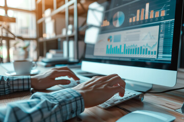 Man recording information about marketing and his stock concept