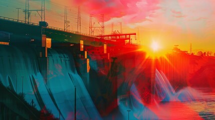 renewable energy close up, focus on, copy space, vibrant green hues, Double exposure silhouette with solar panels