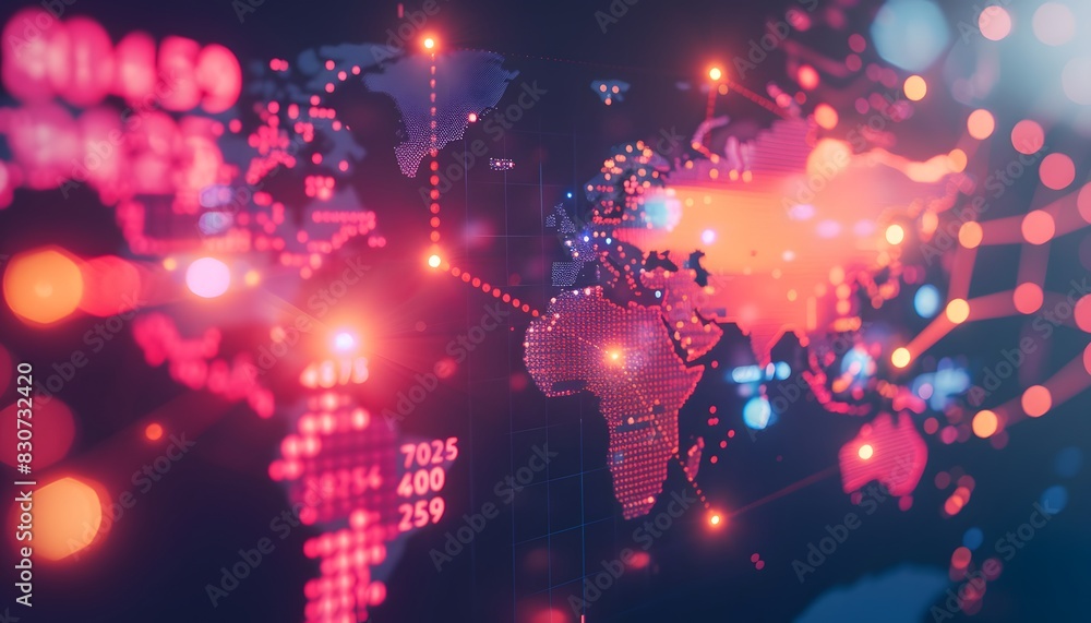 Poster abstract global network concept with world map and glowing connections, symbolizing connectivity acr