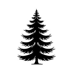 Obraz premium Silhouette of Pine Tree, Black and white silhouette of a pine tree with layered branches, showcasing its symmetrical and elegant shape.