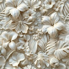 Elegant Floral Relief Design on Wallpaper