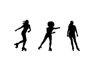 Roller skater girl silhouette. Silhouettes of roller skaters, sports, athletes, races, and lifestyle themes. Set of Roller skating girl silhouette isolated on a white background.