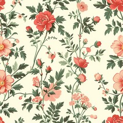 Floral pattern in 1850s style, vector graphic style, repeatable, seamless