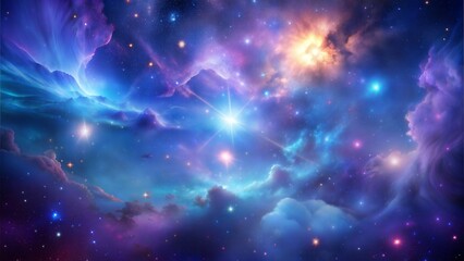 Fototapeta premium Space Nebula Blur: A cosmic, purple and blue blurred background that captures the mysterious beauty of a nebula, perfect for space and sci-fi themes. 