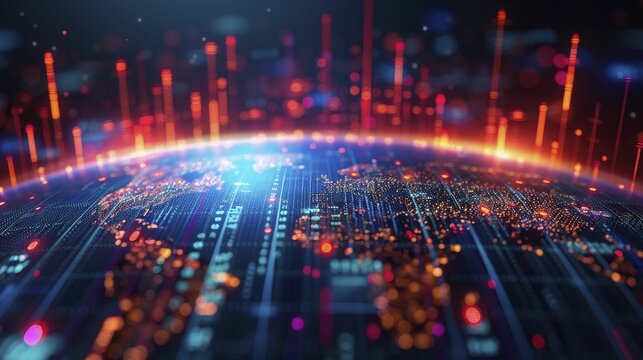 Global market trends, Data points twinkle like stars on a financial globe, with a touch of modern elegance.