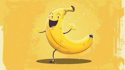funny cartoon illustration of a walking banana in retro style AI generated