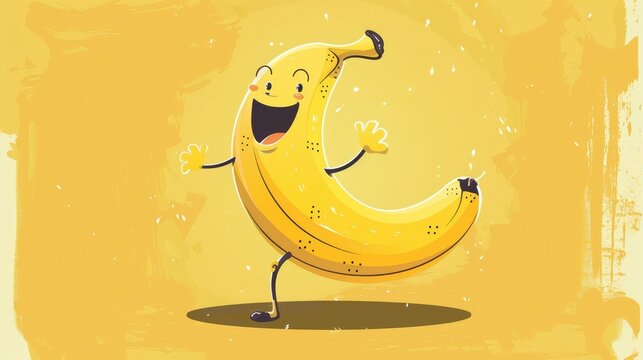 funny cartoon illustration of a walking banana in retro style AI generated
