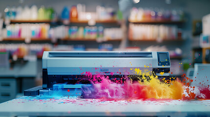 A printing machine in action,Colored printed paper in a printing factory. offset printing press,
