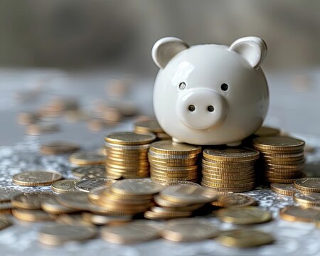 Saving money in an economic crisis, minimal style, simple background, clear focus on saving strategies, symbolizing financial prudence.