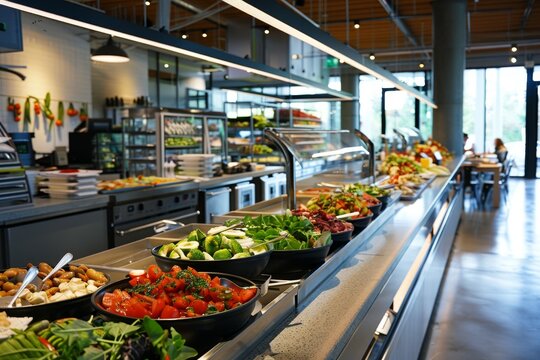 A corporate cafeteria serving organic and locally sourced food