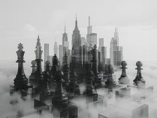 Urban chess strategy, Cities plotted like grandmaster strategies in a chess game, minimal style