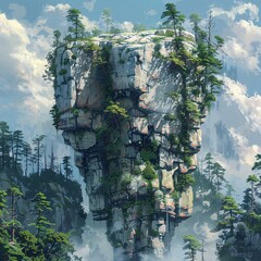 Obraz premium Majestic Mountainous Landscape with Towering over the Treetops