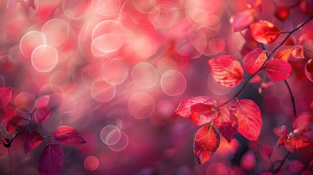 Abstract background created by blurred red leaves with bokeh