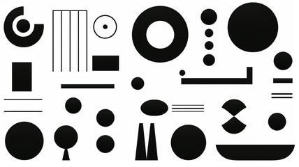A set of different black geometric shapes on a white background