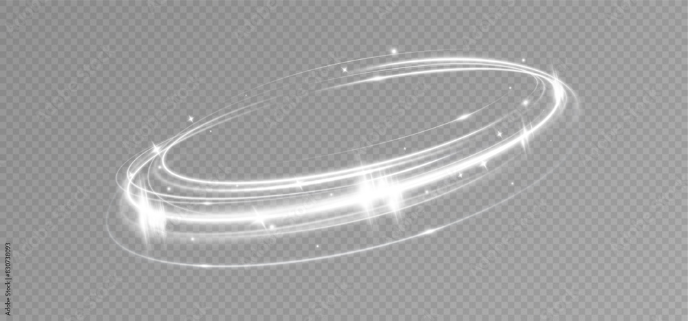 Poster Light white Twirl. Curve light effect of white line. Glowing white spiral. The effect of high-speed abstract lines. Rotating shiny rings.	