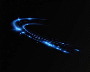 Abstract light lines of speed movement, blue colors.Neon glowing curves.Abstract motion.Neon lines of blue speed. Dynamic traces.
