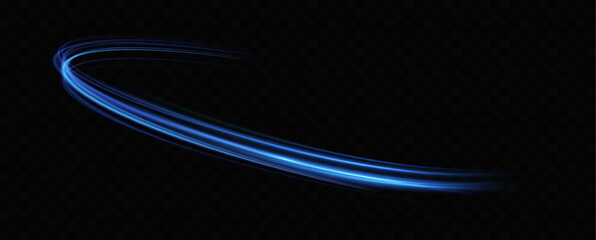Abstract light lines of speed movement, blue colors.Neon glowing curves.Abstract motion.Neon lines of blue speed. Dynamic traces.