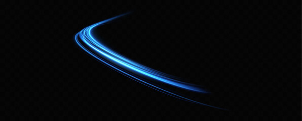 Abstract light lines of speed movement, blue colors.Neon glowing curves.Abstract motion.Neon lines of blue speed. Dynamic traces.