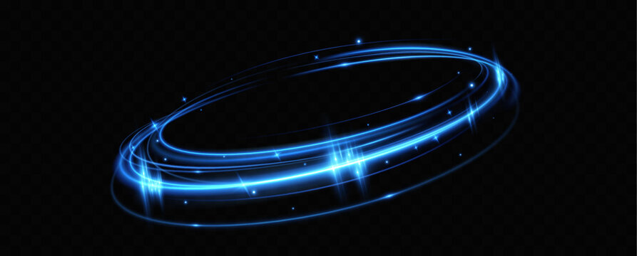 Blue neon ring. Glowing circle. Glow effect. Round light frame. abstract light lines of movement and speedAbstract light lines of movement and speed. light blue ellipse.